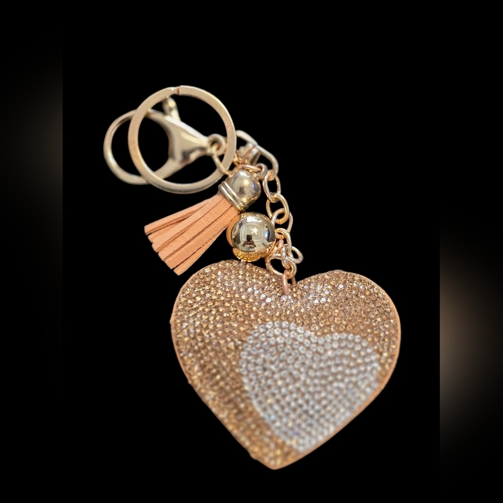 Gold and Silver Heart Bag Charm Keychain